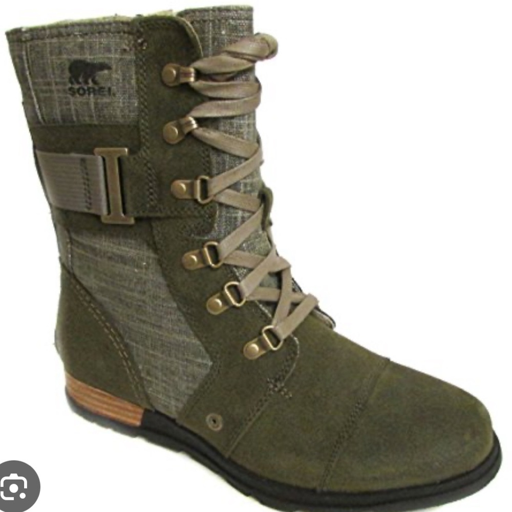 Sorel Green Suede Combat Boots